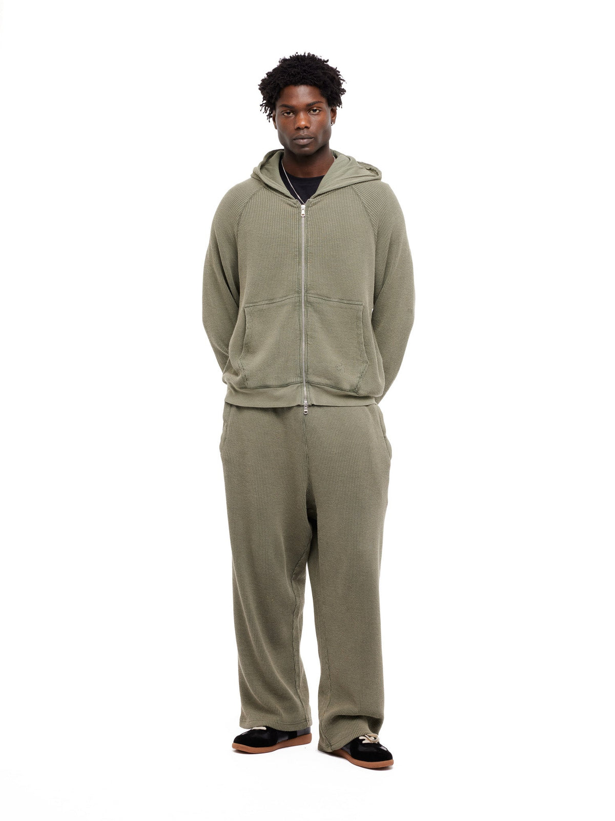 GA WAFFLE UNCUFFED JOGGER - DUST OLIVE