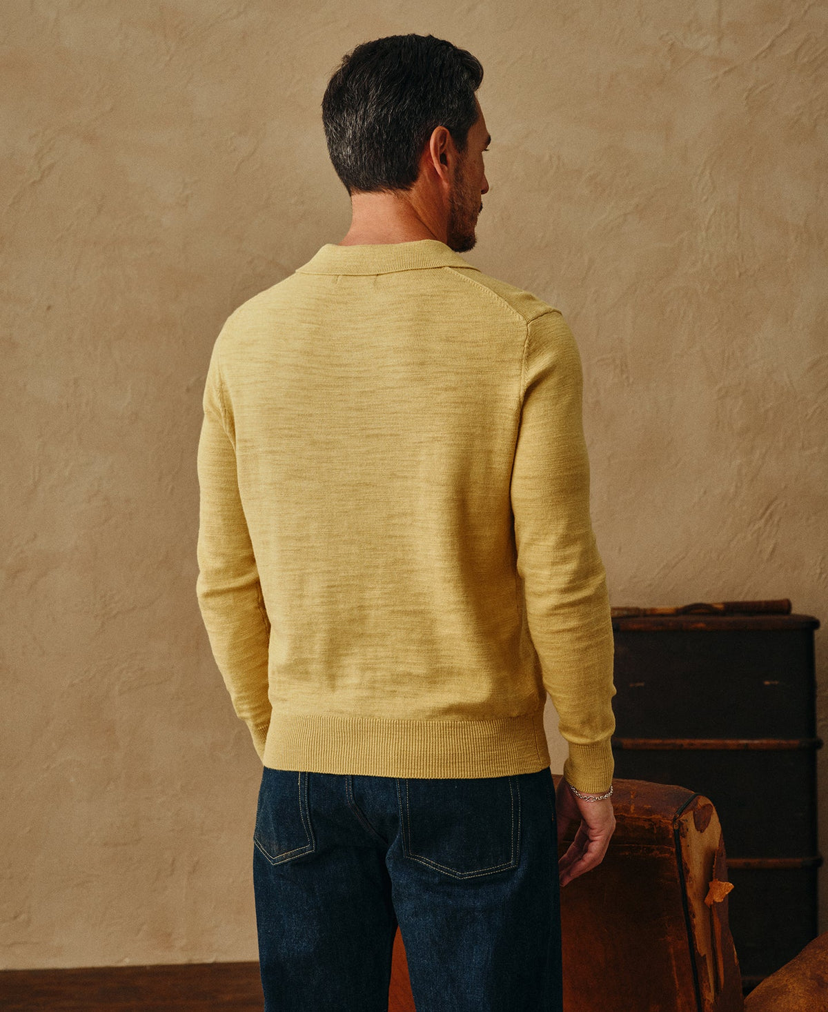 Slub Cotton Long Sleeve Knit Polo