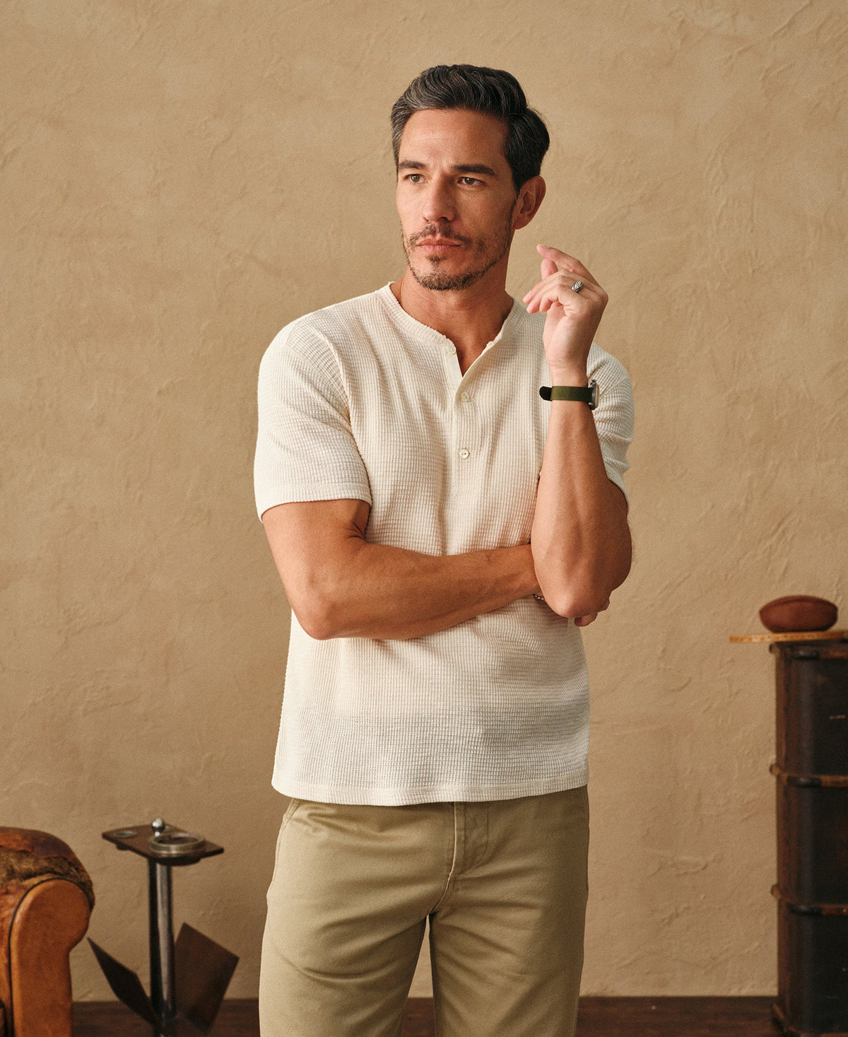 Honeycomb Waffle Knit Henley T-shirt