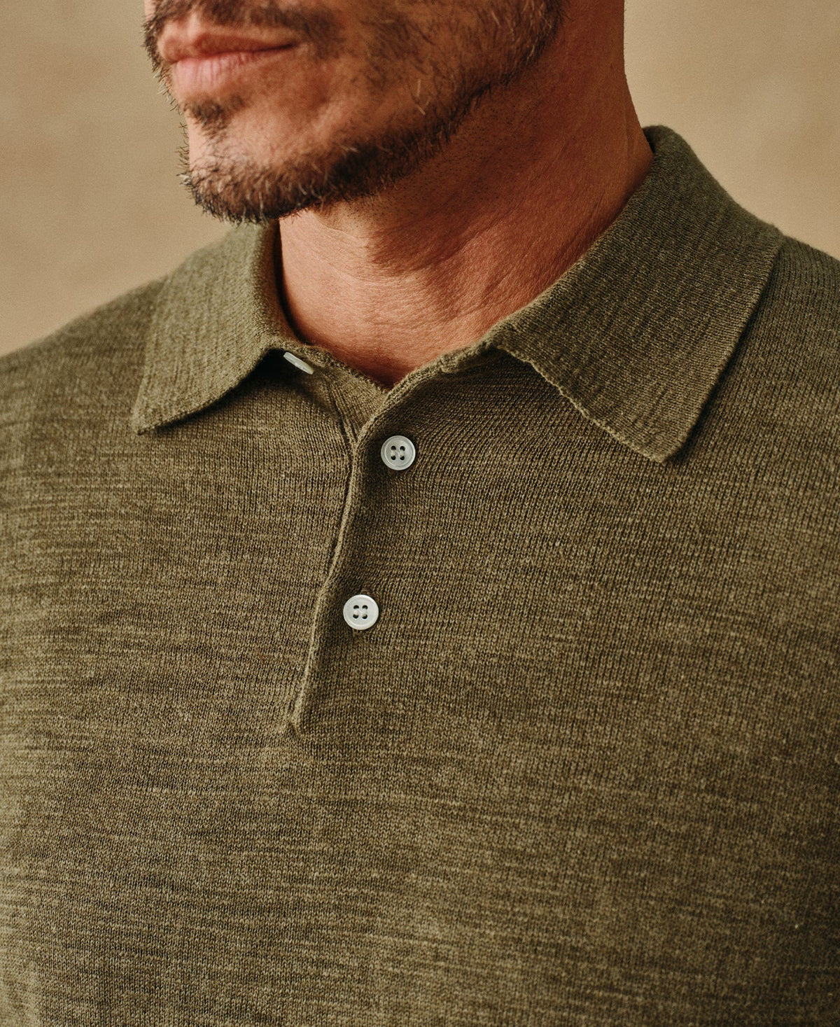Slub Cotton Long Sleeve Knit Polo